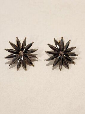 Vintage - Black Rhinestone Starburst Earrings